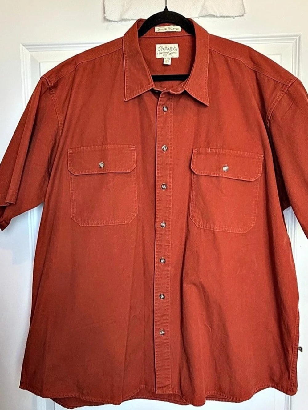 Cabela’s Stonewash Canvas Mens 2XL Tall Rust Orange Short Sleeve Work Shirt